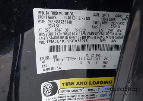 2019 Ford Expedition Limited z USA, uszkodzony, nr VIN 1FMJU1KT5KEA73016